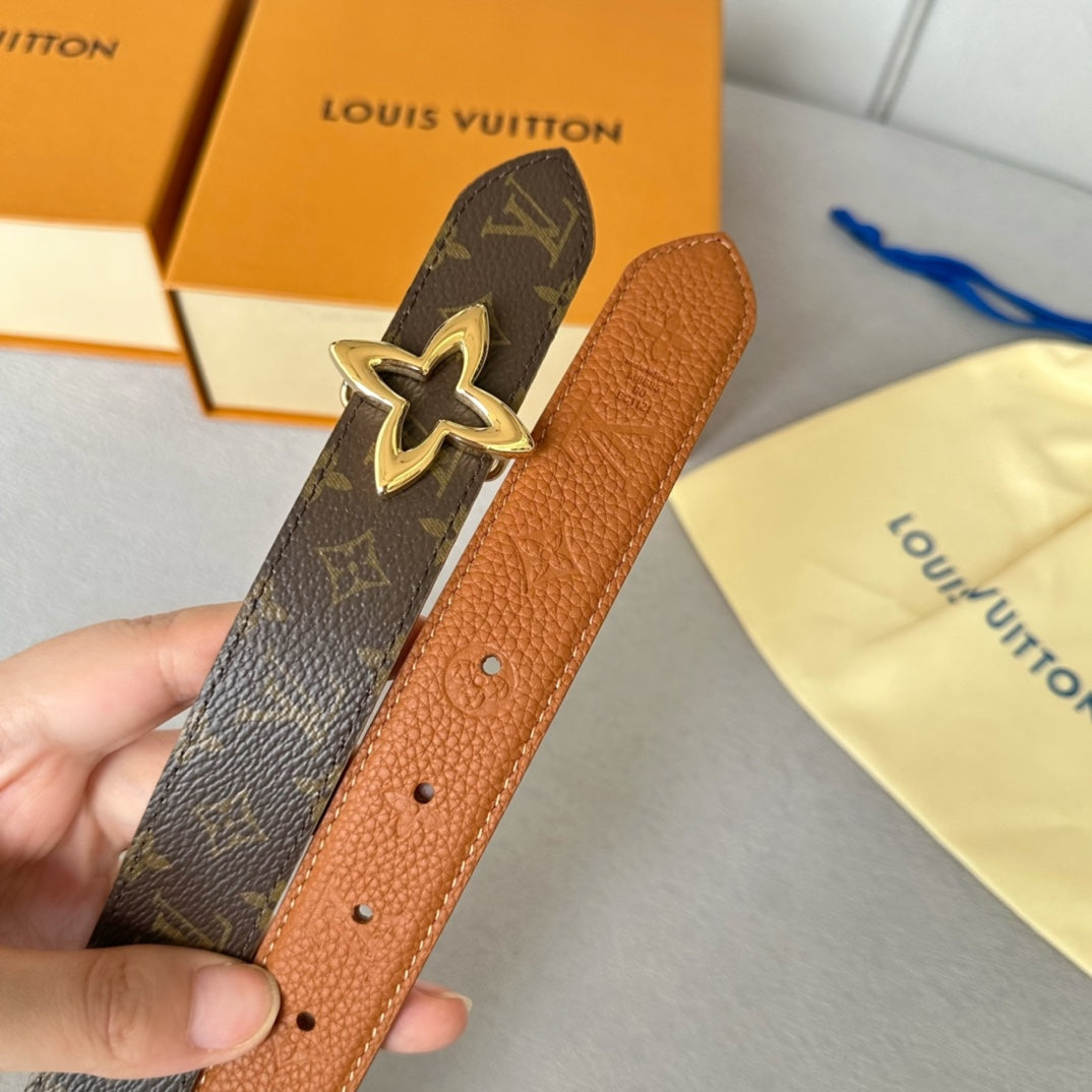 LOUIS VUITTON LV  MINI FLOWERGRAM 30MM REVERSIBLE BELT IN BRONZE BROWN EMBOSSED CALFSKIN GOLD HARDWARE
