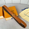 LOUIS VUITTON LV  MINI FLOWERGRAM 30MM REVERSIBLE BELT IN BRONZE BROWN EMBOSSED CALFSKIN GOLD HARDWARE