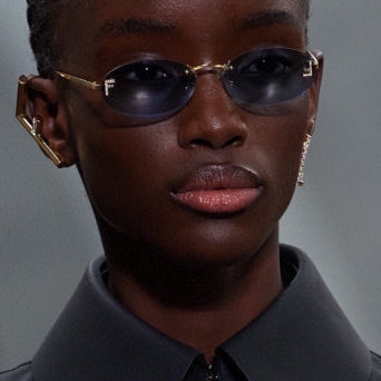 FENDI FIRST CRYSTAL RIMLESS OVAL FRAME SUNGLASSES 557152 IN METAL
