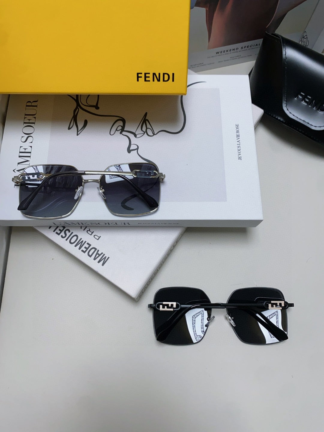 FENDI OVERSIZED BAGUETTE SQUARE FRAME SUNGLASSES 562043 IN METAL