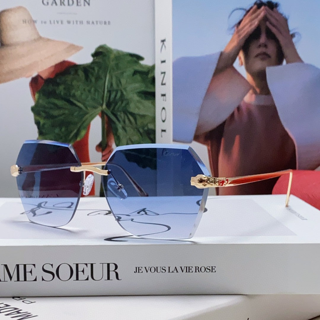 CARTIER PANTHÈRE RIMLESS GEOMETRIC FRAME SUNGLASSES 562061 IN METAL