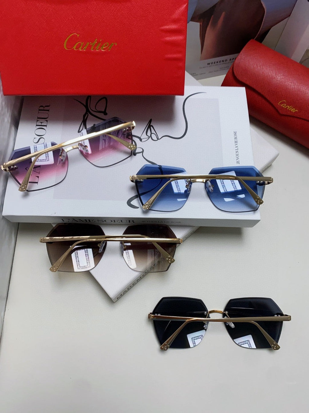 CARTIER PANTHÈRE RIMLESS GEOMETRIC FRAME SUNGLASSES 562061 IN METAL