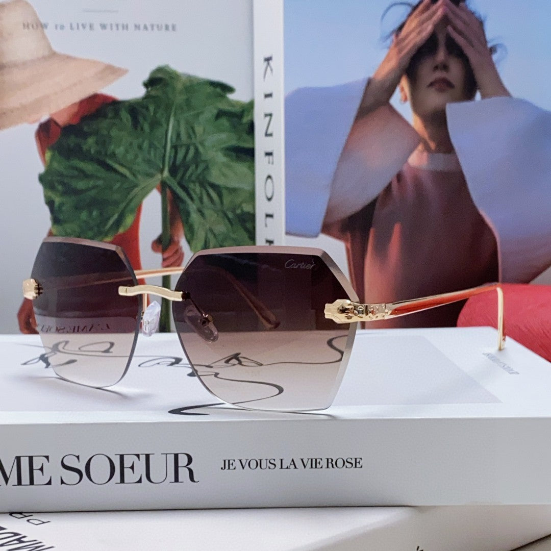 CARTIER PANTHÈRE RIMLESS GEOMETRIC FRAME SUNGLASSES 562061 IN METAL