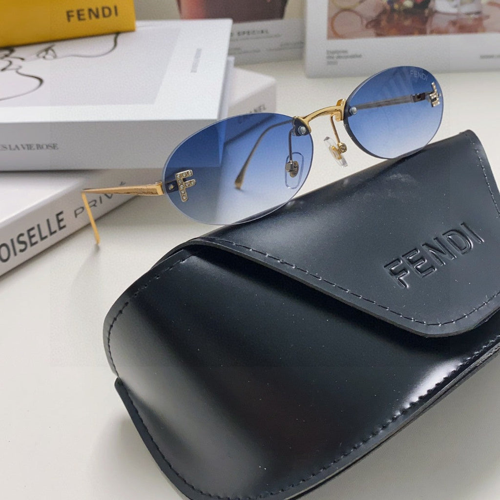FENDI FIRST CRYSTAL RIMLESS OVAL FRAME SUNGLASSES 557152 IN METAL