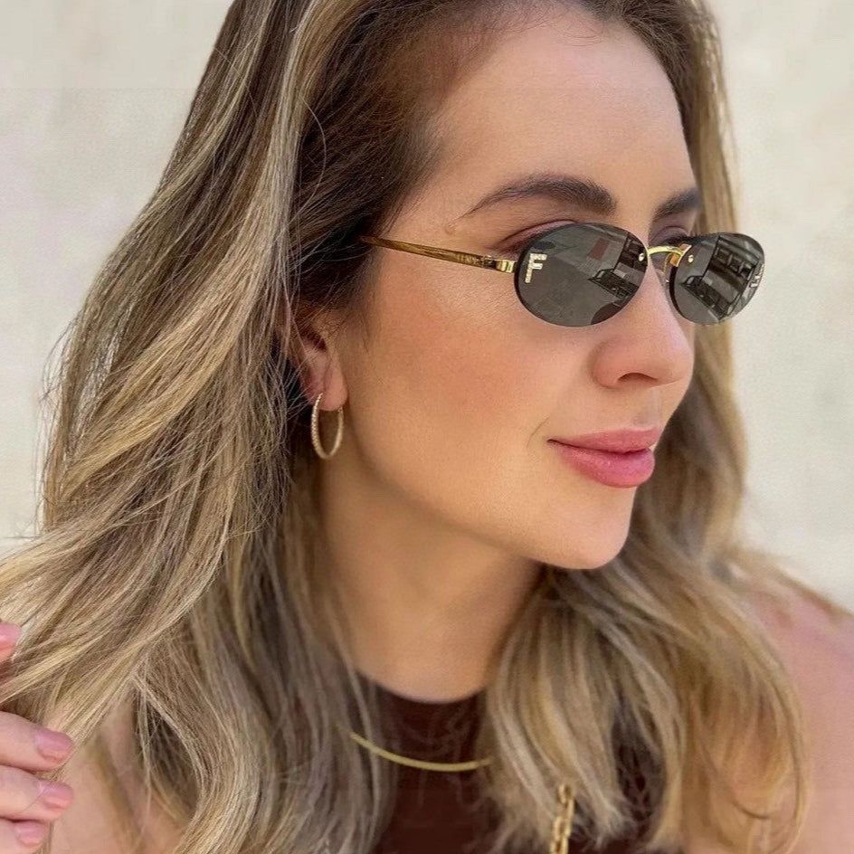 FENDI FIRST CRYSTAL RIMLESS OVAL FRAME SUNGLASSES 557152 IN METAL