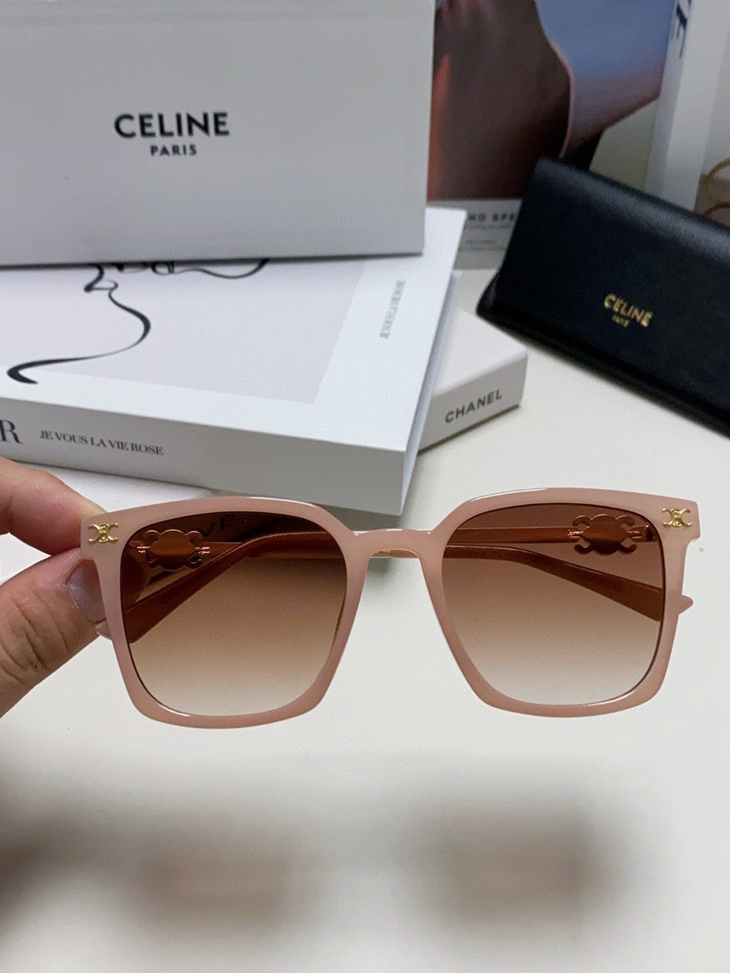 CELINE TRIOMPHE SUNGLASSES 497815 IN PINK CLEAR METAL