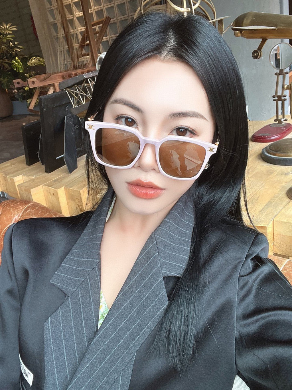 CELINE TRIOMPHE SUNGLASSES 497815 IN PINK CLEAR METAL