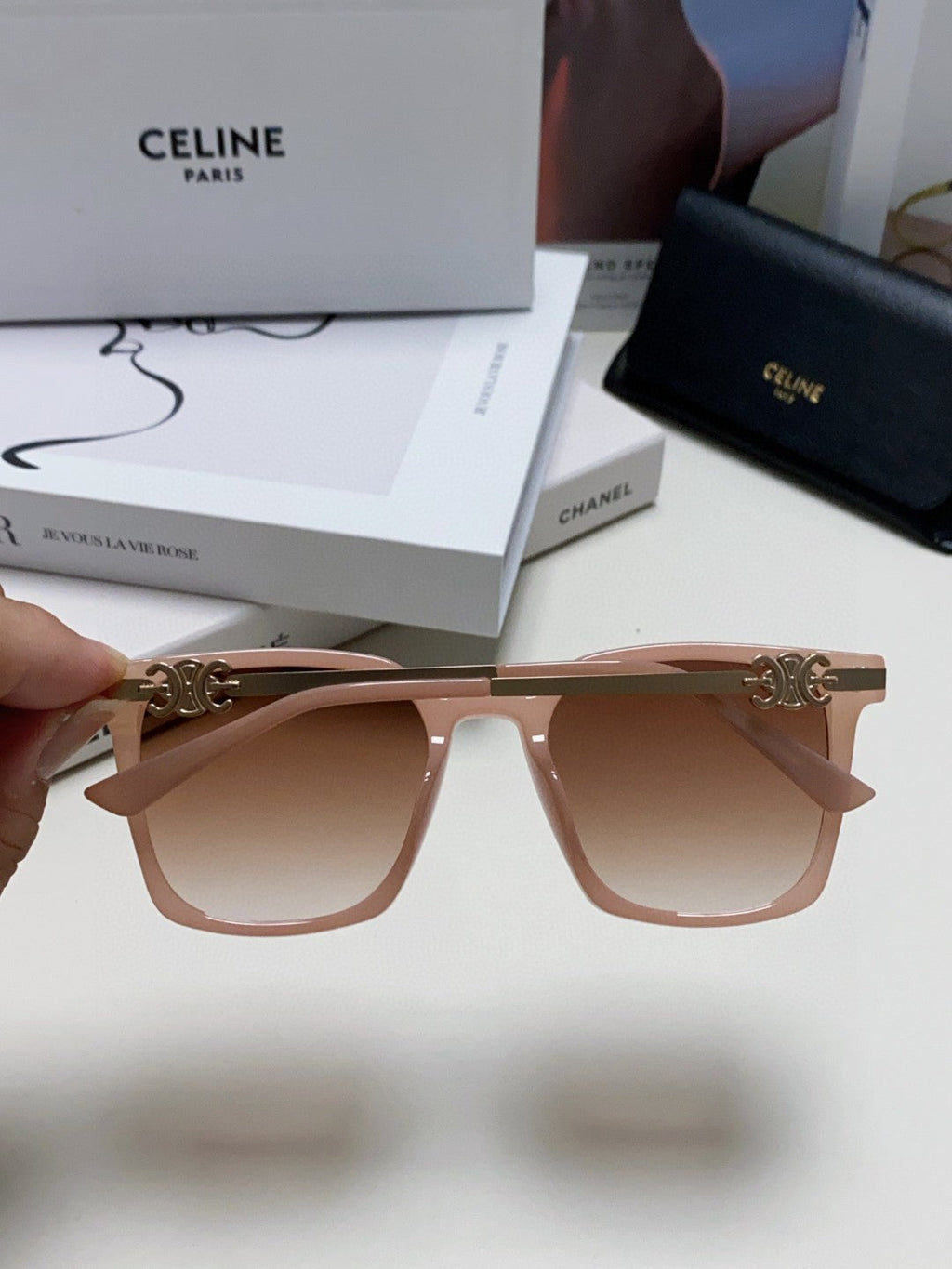 CELINE TRIOMPHE SUNGLASSES 497815 IN PINK CLEAR METAL