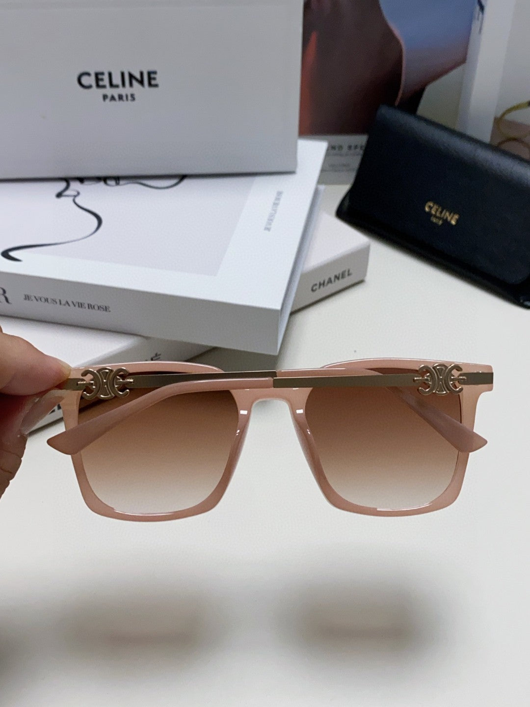CELINE TRIOMPHE SUNGLASSES 497815 IN PINK CLEAR METAL