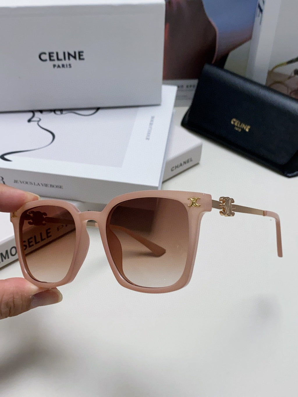 CELINE TRIOMPHE SUNGLASSES 497815 IN PINK CLEAR METAL