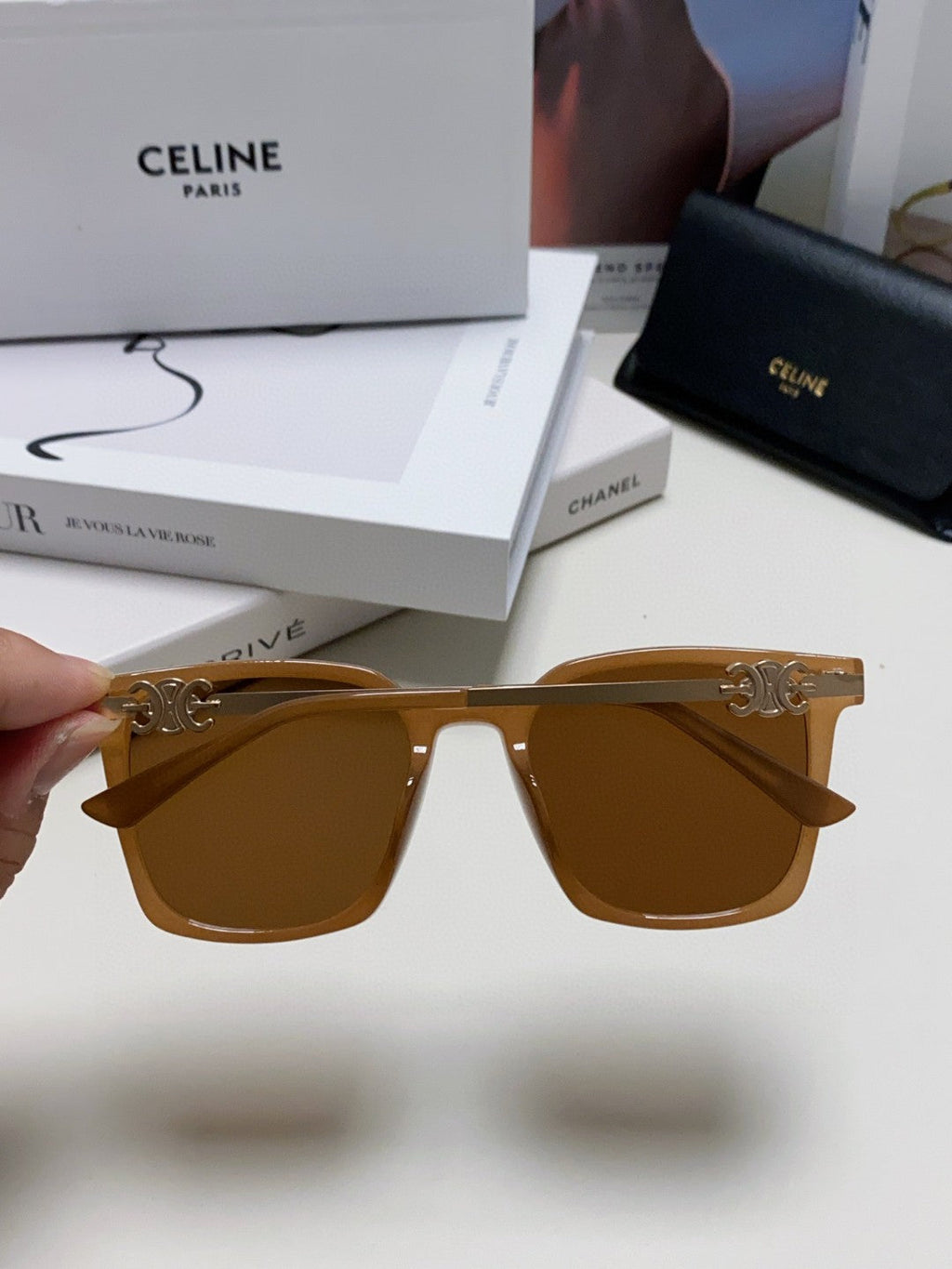 CELINE TRIOMPHE SUNGLASSES 497816 IN NUDE METAL