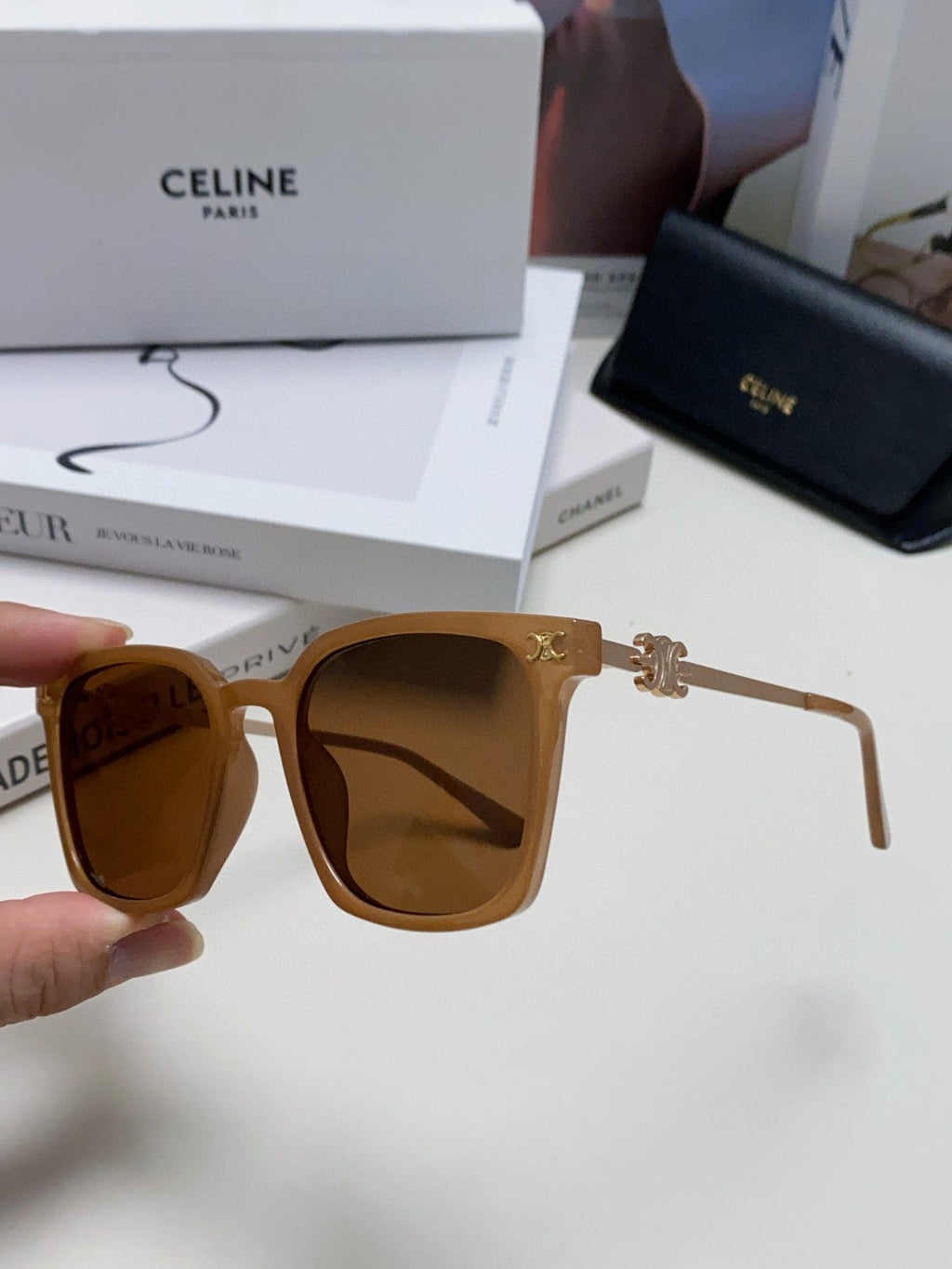 CELINE TRIOMPHE SUNGLASSES 497816 IN NUDE METAL