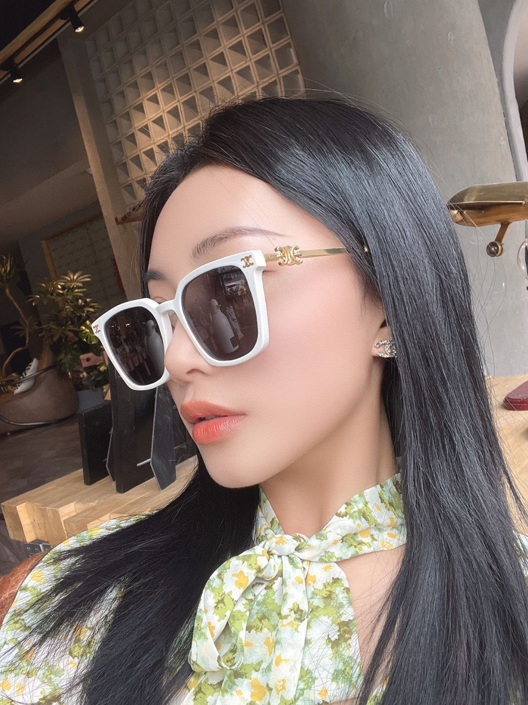 CELINE TRIOMPHE SUNGLASSES 497817 IN WHITE METAL BLACK LENSES