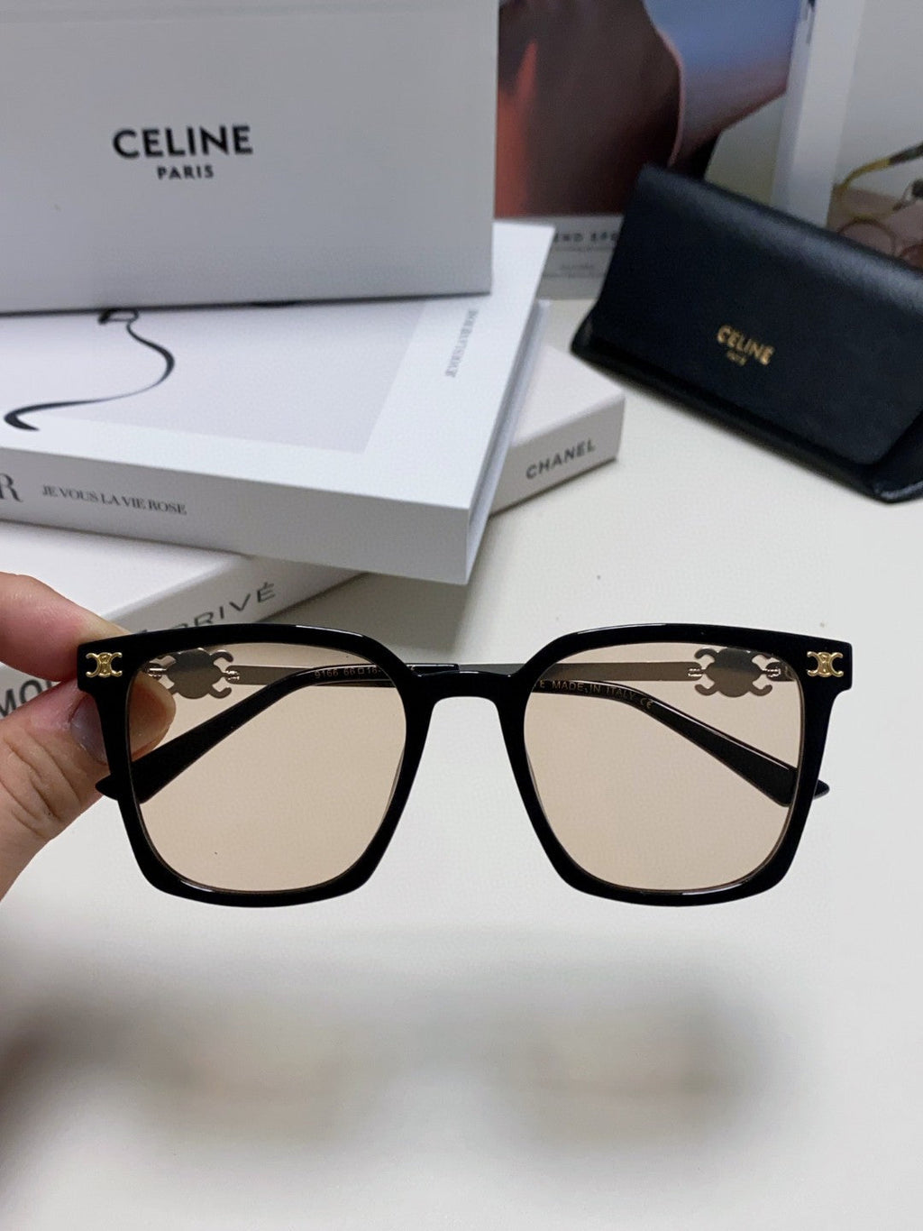 CELINE TRIOMPHE SUNGLASSES 497818 IN SILVER METAL LIGHT BROWN LENSES