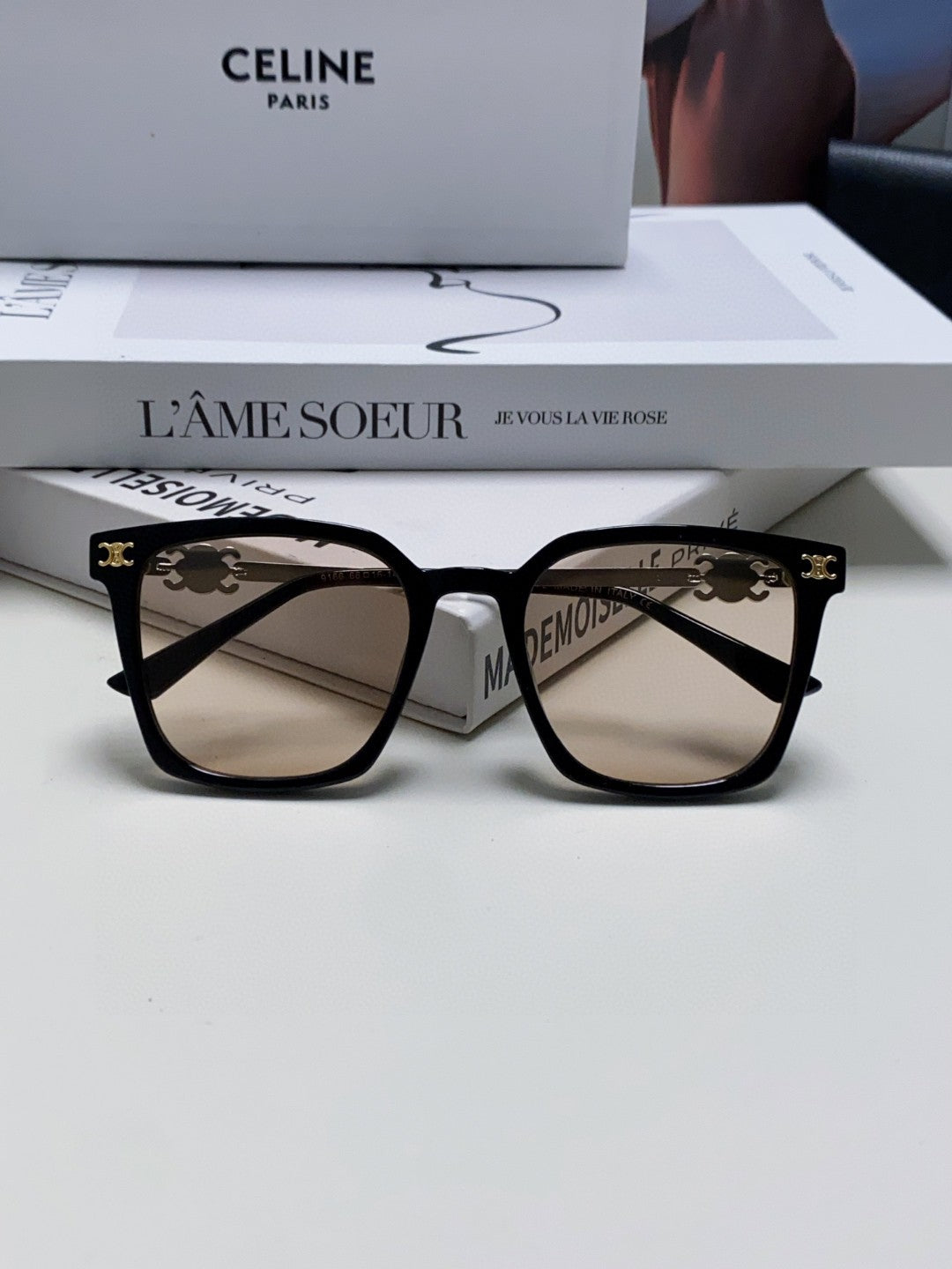 CELINE TRIOMPHE SUNGLASSES 497818 IN SILVER METAL LIGHT BROWN LENSES