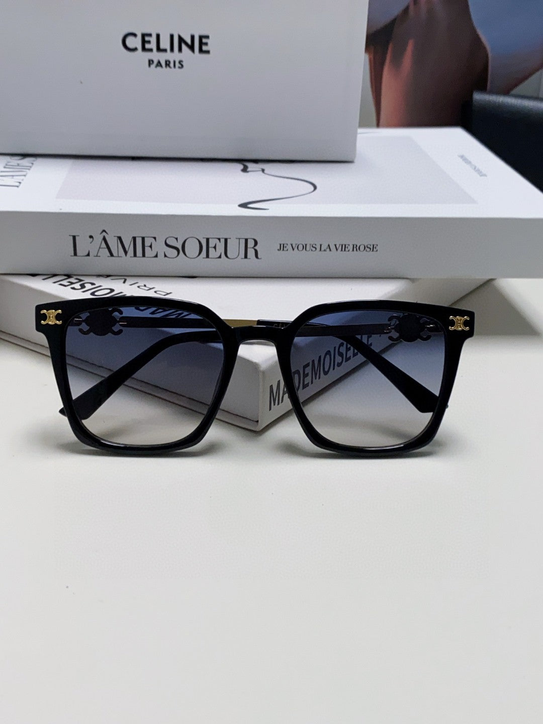 CELINE TRIOMPHE SUNGLASSES 497819 IN GOLD METAL BLACK SMOKE LENSES