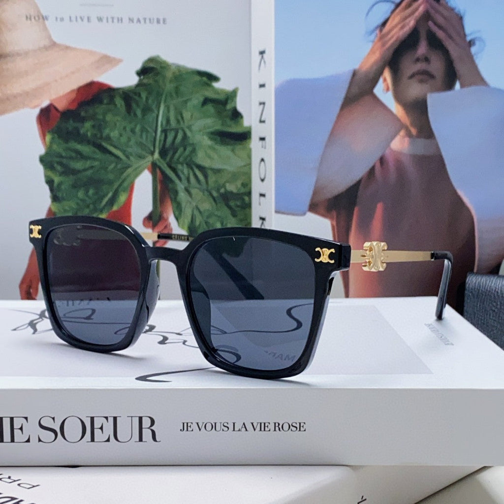 CELINE TRIOMPHE SUNGLASSES 497820 IN GOLD METAL BLACK LENSES