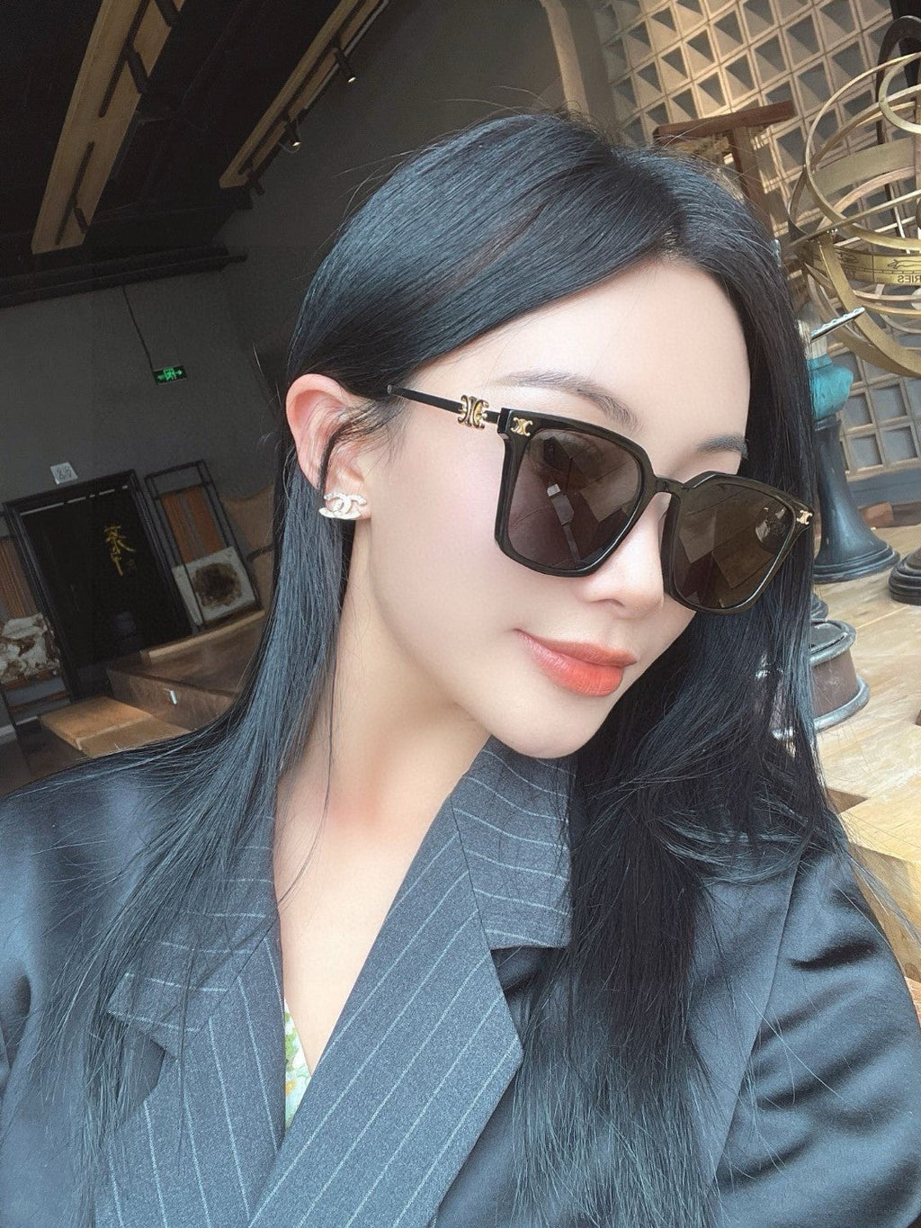 CELINE TRIOMPHE SUNGLASSES 497820 IN GOLD METAL BLACK LENSES