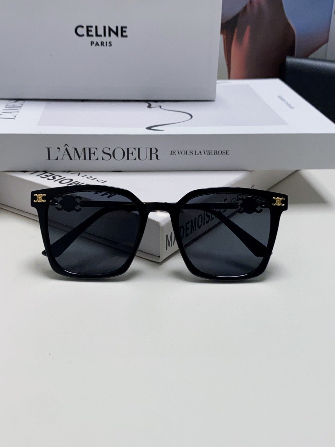 CELINE TRIOMPHE SUNGLASSES 497820 IN GOLD METAL BLACK LENSES
