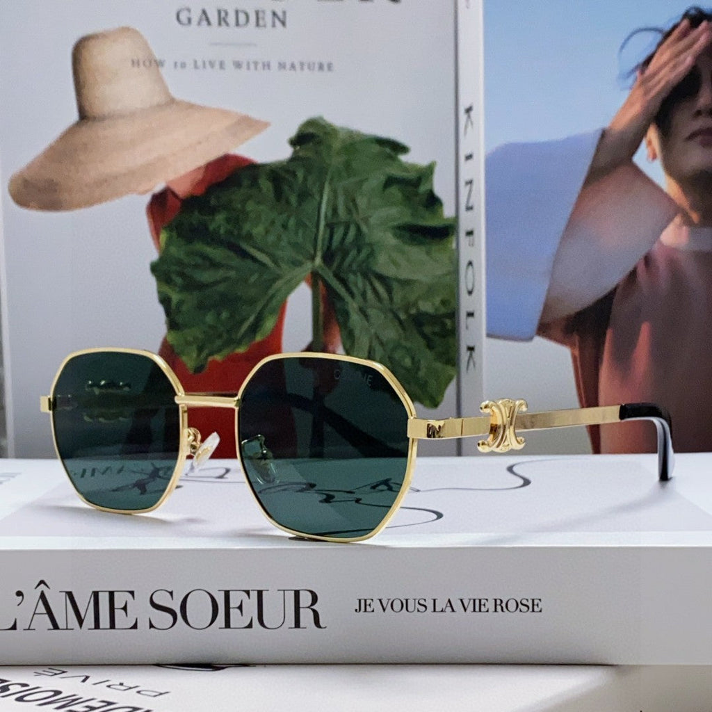 CELINE TRIOMPHE SUNGLASSES 497821 IN GOLD METAL DARK TEAL LENSES