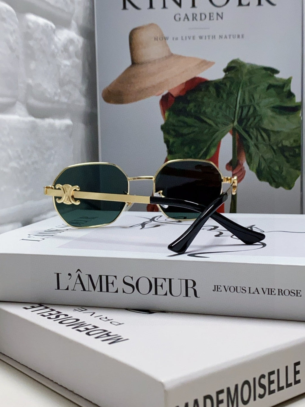 CELINE TRIOMPHE SUNGLASSES 497821 IN GOLD METAL DARK TEAL LENSES