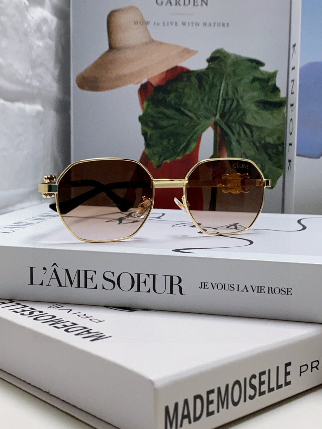 CELINE TRIOMPHE SUNGLASSES 497822 IN GOLD METAL BROWN SMOKE LENSES