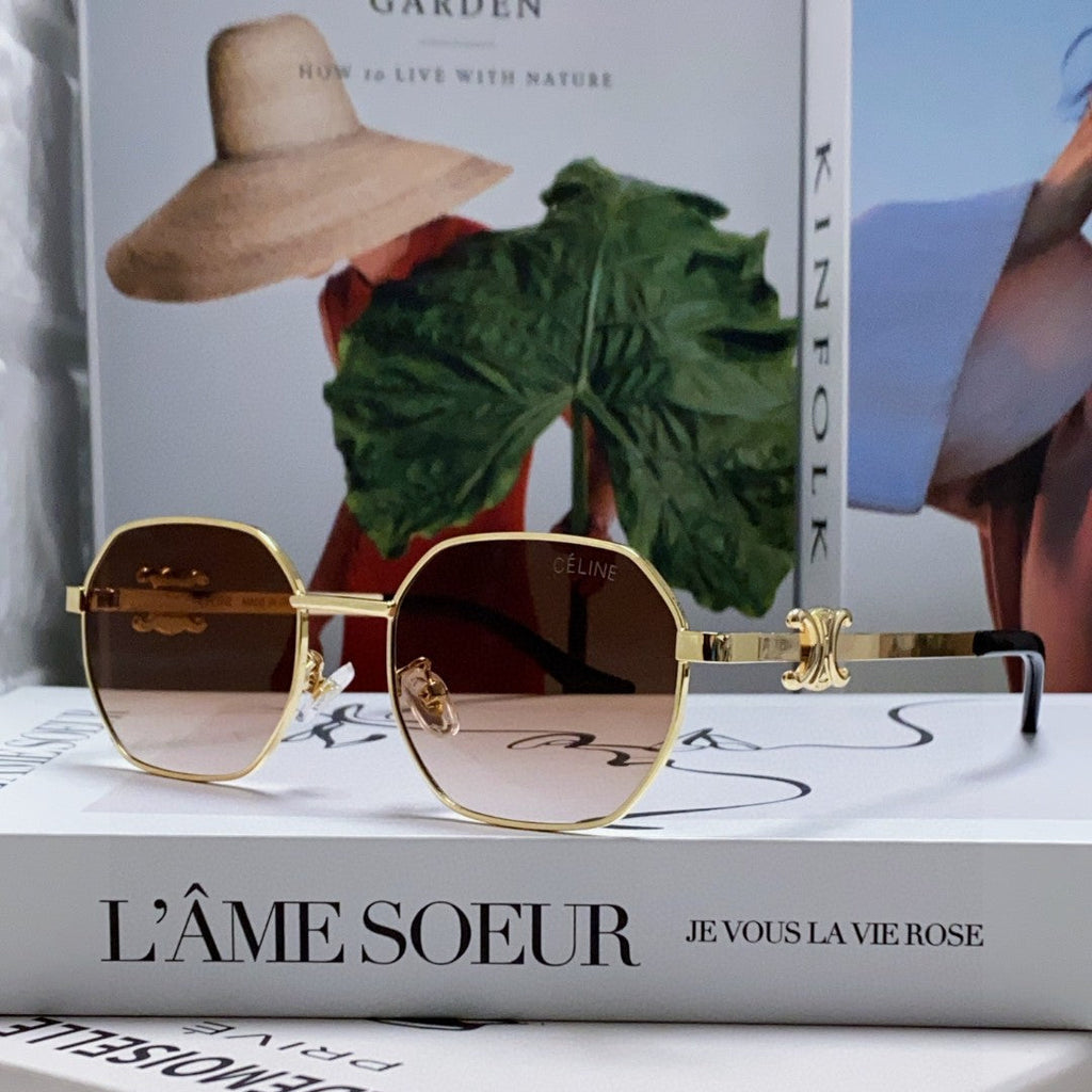 CELINE TRIOMPHE SUNGLASSES 497822 IN GOLD METAL BROWN SMOKE LENSES
