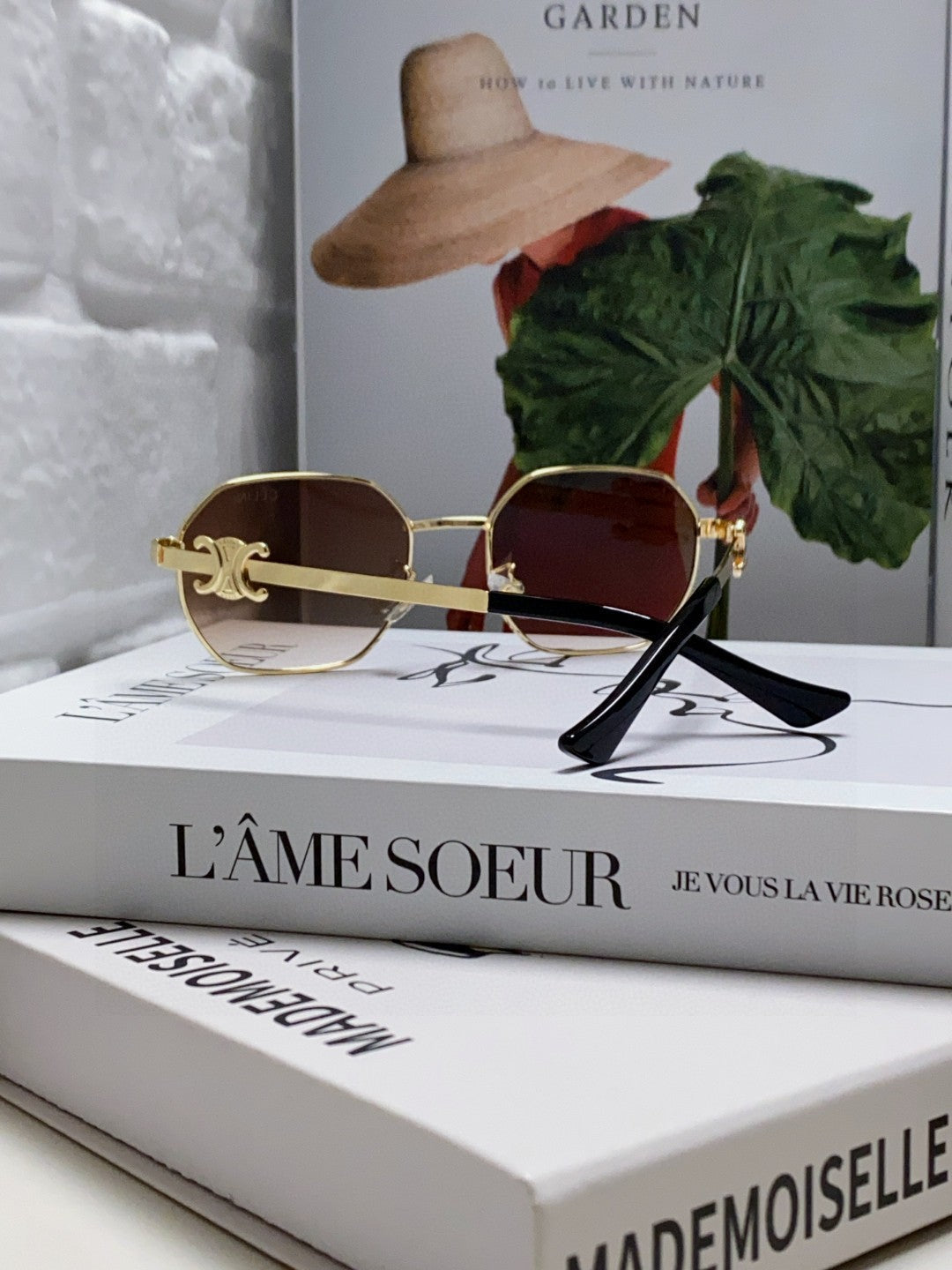 CELINE TRIOMPHE SUNGLASSES 497822 IN GOLD METAL BROWN SMOKE LENSES