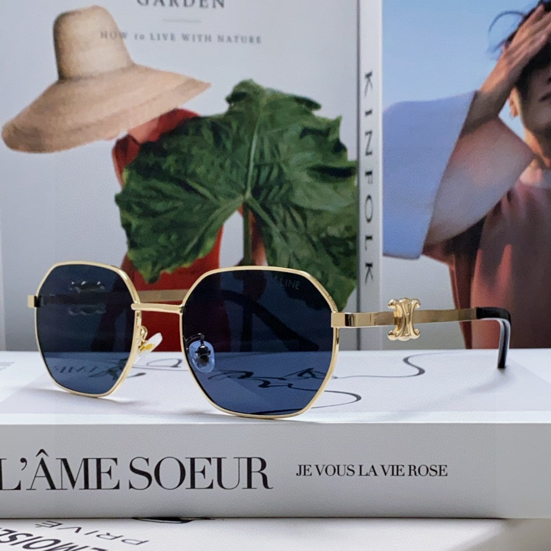 CELINE TRIOMPHE SUNGLASSES 497823 IN GOLD METAL BLACK LENSES