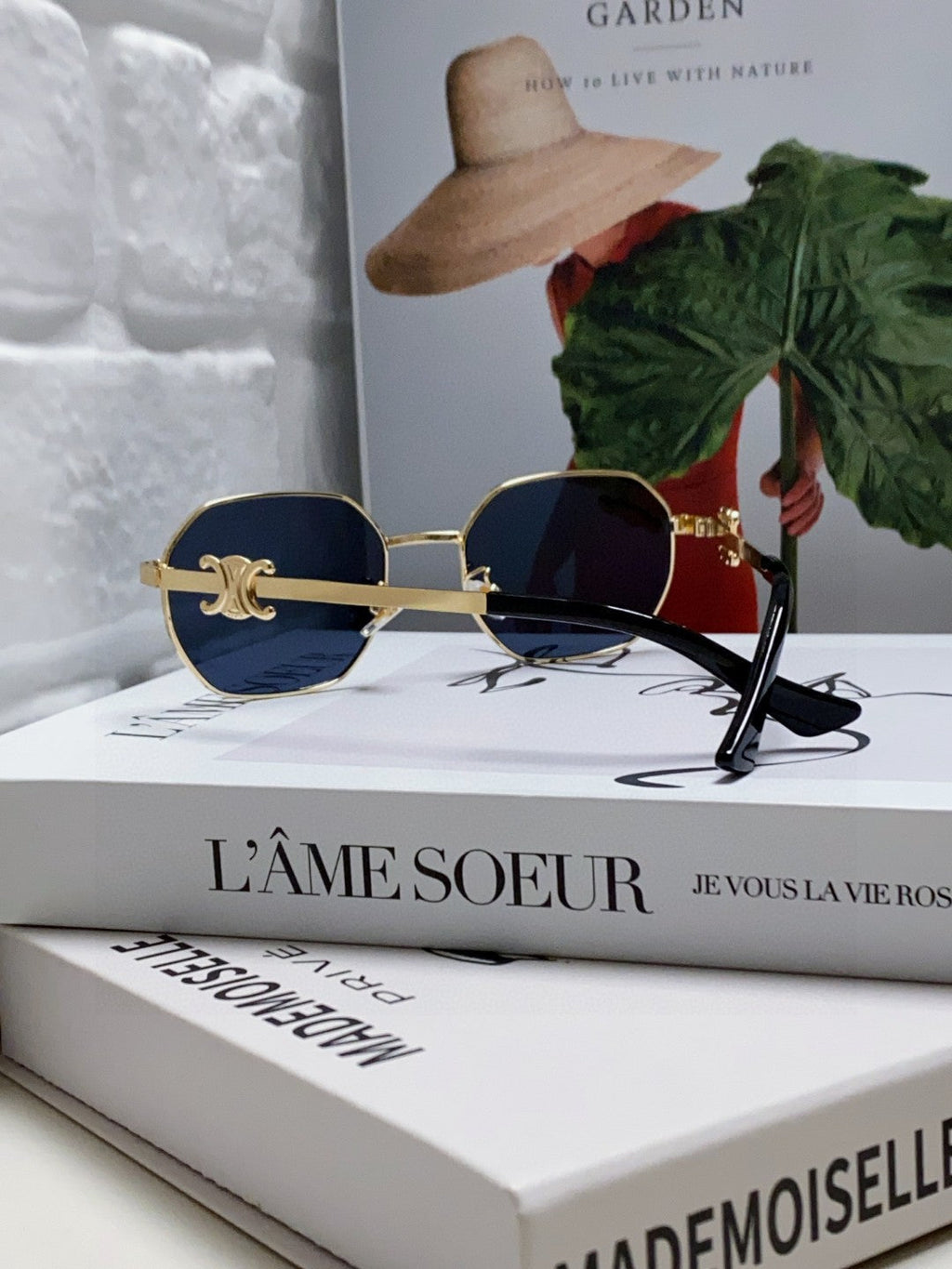 CELINE TRIOMPHE SUNGLASSES 497823 IN GOLD METAL BLACK LENSES