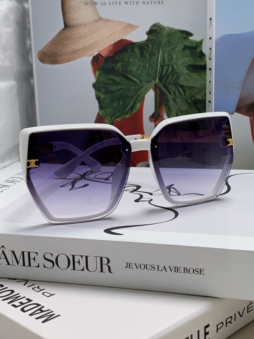 CELINE TRIOMPHE SUNGLASSES 497829 IN WHITE ACETATE EMBOSSED LOGO