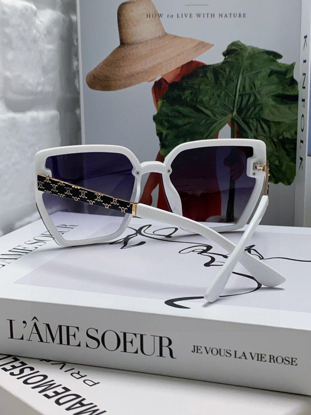 CELINE TRIOMPHE SUNGLASSES 497829 IN WHITE ACETATE EMBOSSED LOGO
