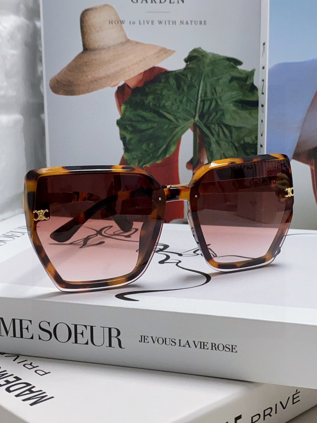 CELINE TRIOMPHE SUNGLASSES 497830 IN HAVANA ACETATE EMBOSSED LOGO