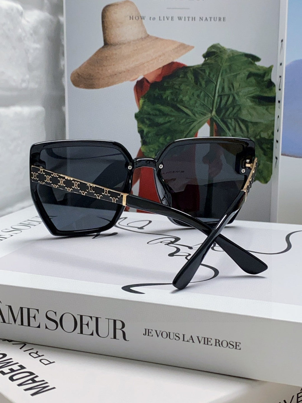 CELINE TRIOMPHE SUNGLASSES 497831 IN BLACK ACETATE EMBOSSED LOGO