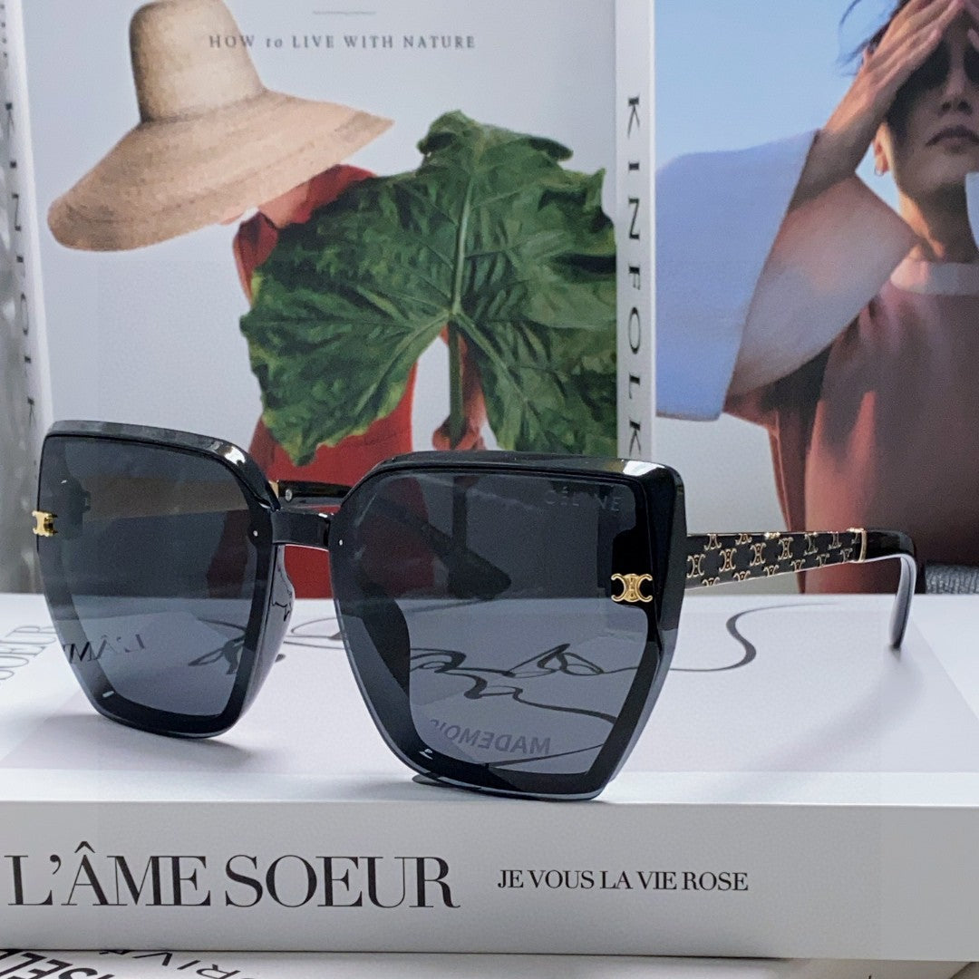 CELINE TRIOMPHE SUNGLASSES 497831 IN BLACK ACETATE EMBOSSED LOGO