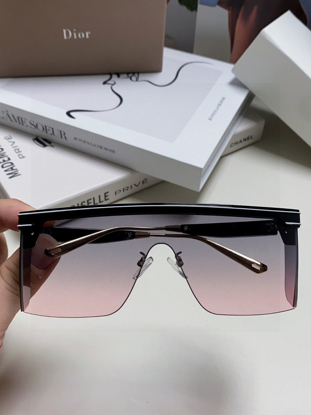 DIOR SUNGLASSES CLUB M1U 566688 IN BLACK ACETATE PINK SMOKE LENSES