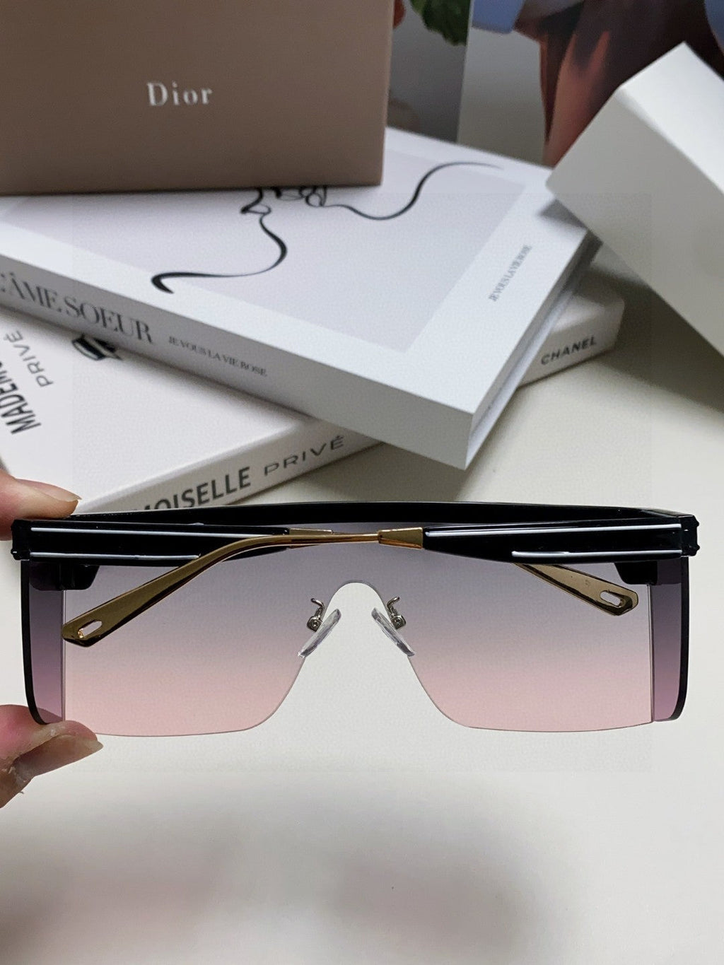 DIOR SUNGLASSES CLUB M1U 566688 IN BLACK ACETATE PINK SMOKE LENSES