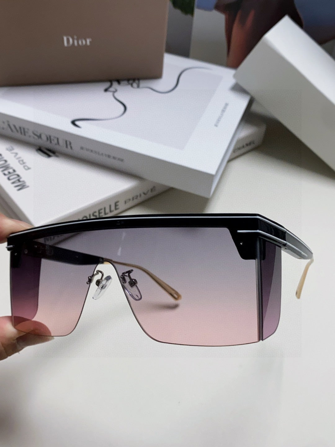 DIOR SUNGLASSES CLUB M1U 566688 IN BLACK ACETATE PINK SMOKE LENSES