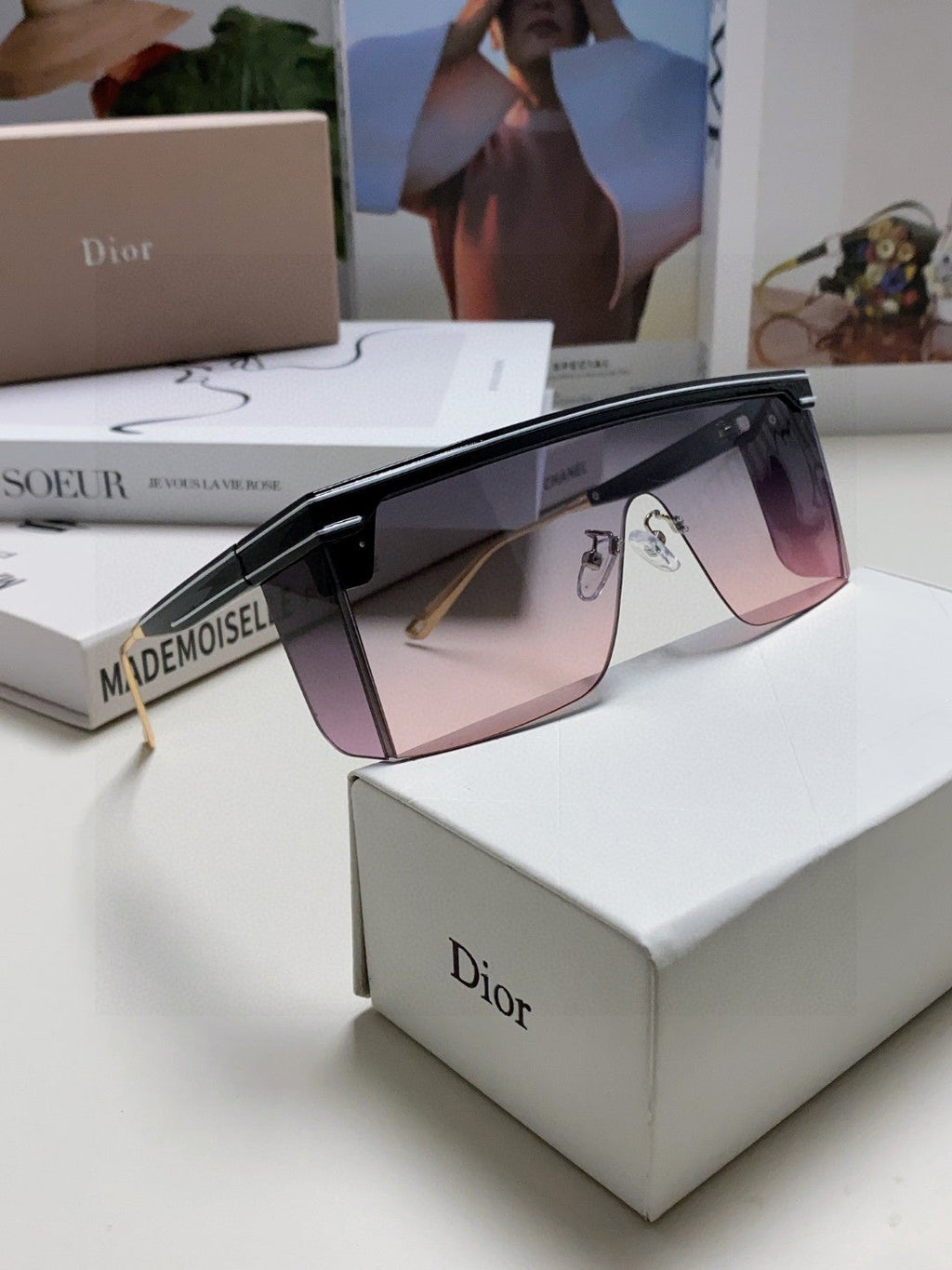 DIOR SUNGLASSES CLUB M1U 566688 IN BLACK ACETATE PINK SMOKE LENSES