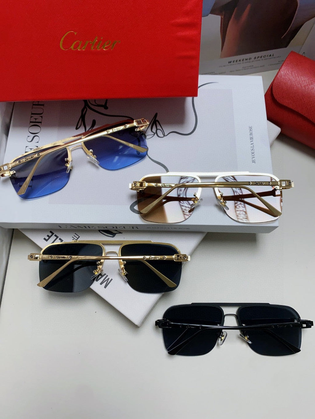 CARTIER PANTHÈRE SQUARE FRAME SUNGLASSES 543534 IN METAL