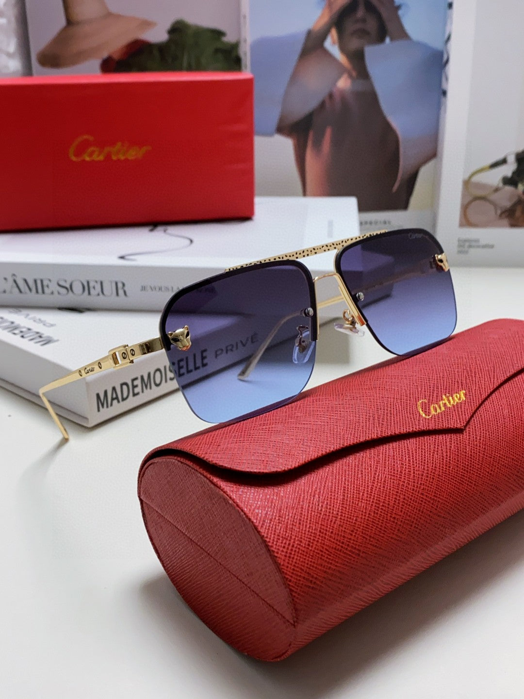 CARTIER PANTHÈRE SQUARE FRAME SUNGLASSES 543534 IN METAL