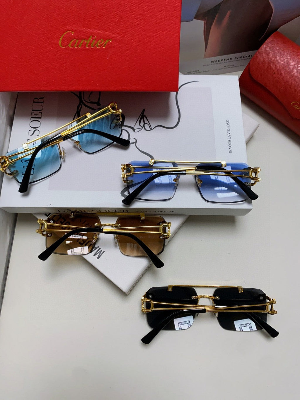 CARTIER PANTHÈRE RIMLESS RECTANGULAR FRAME SUNGLASSES 543542 IN METAL