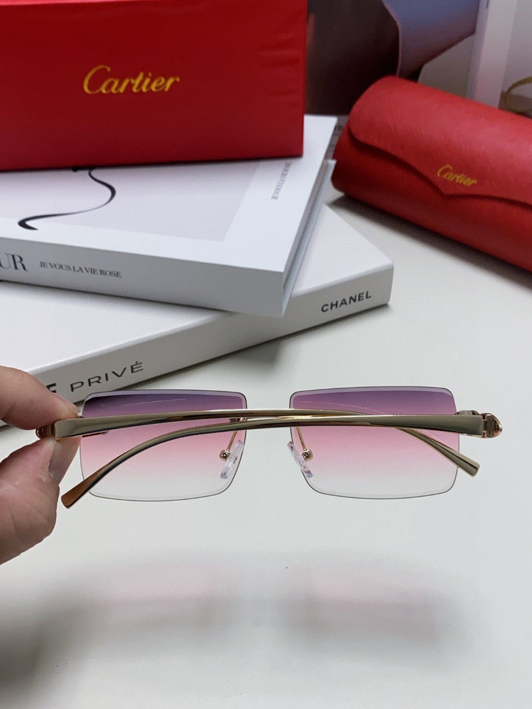 CARTIER PANTHÈRE RIMLESS RECTANGULAR FRAME SUNGLASSES 543543 IN METAL