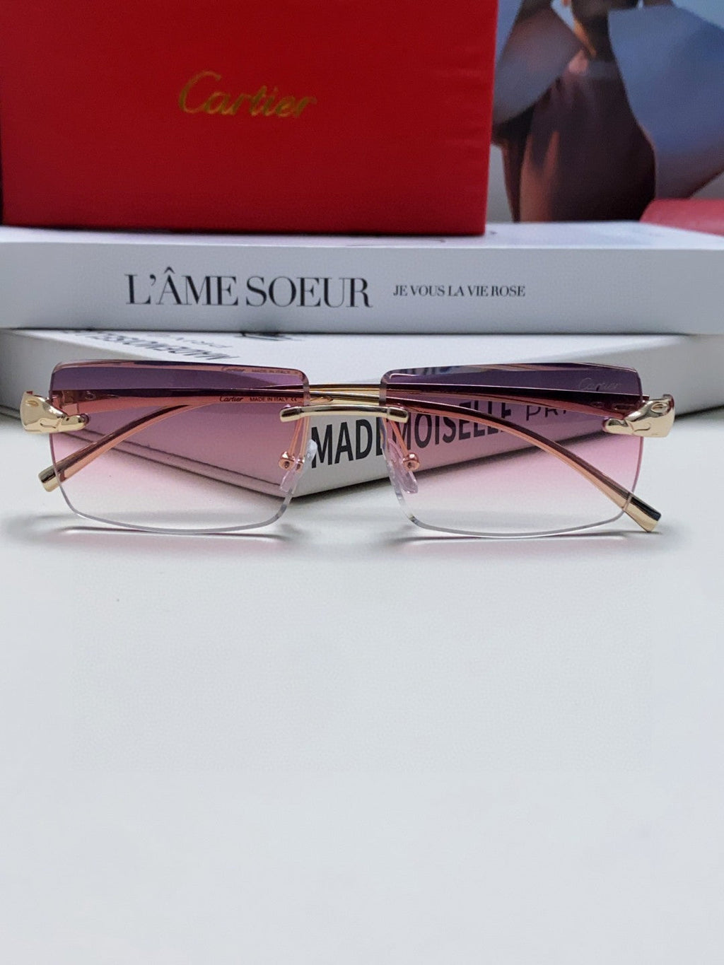 CARTIER PANTHÈRE RIMLESS RECTANGULAR FRAME SUNGLASSES 543543 IN METAL