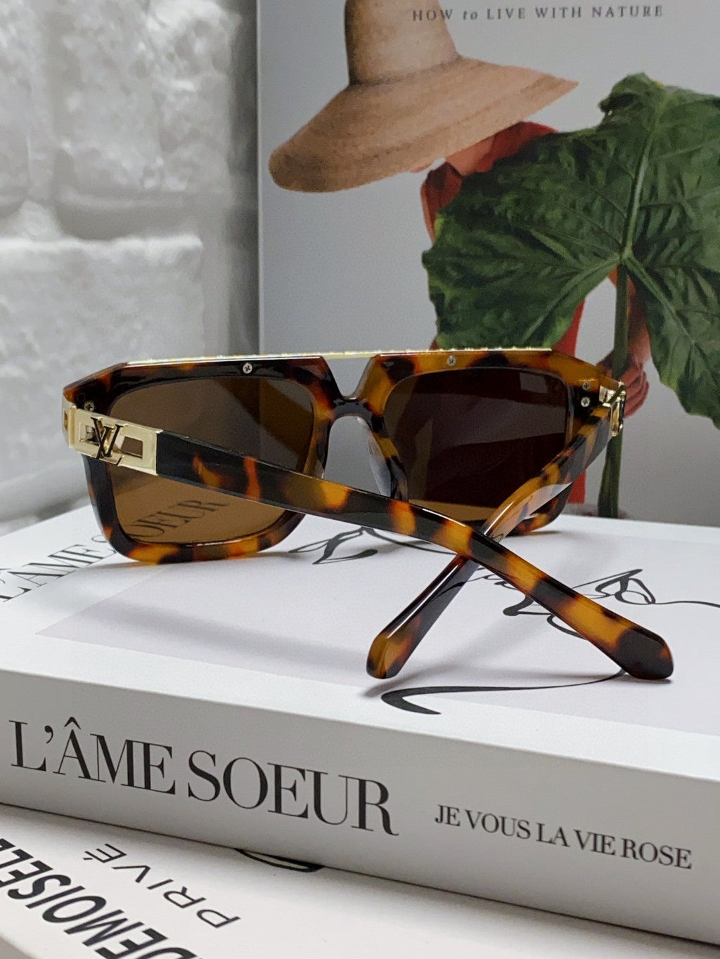 LOUIS VUITTON MASCOT PILOT SQUARE SUNGLASSES 581376 IN HAVANA ACETATE GOLD METAL