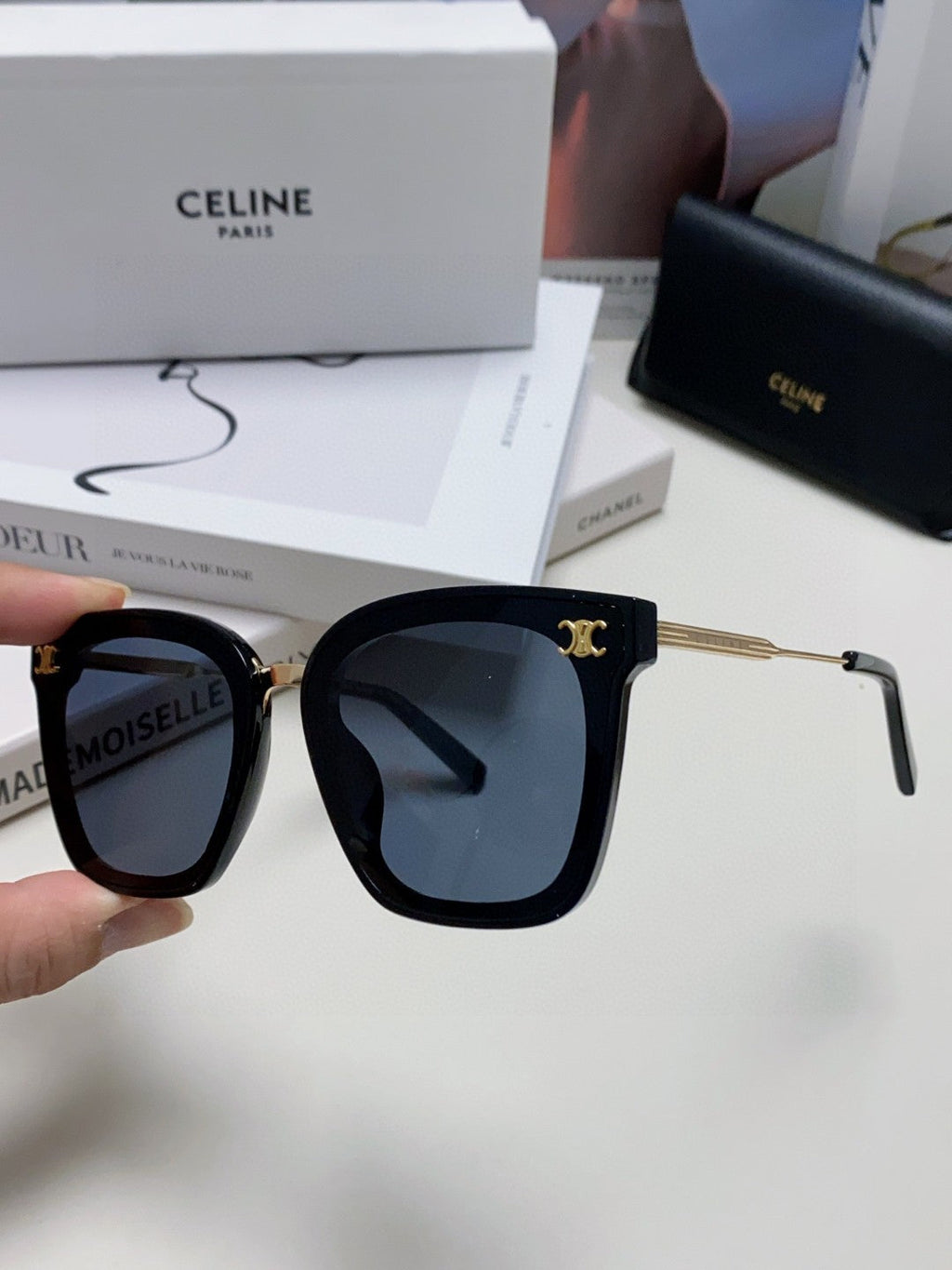 CELINE TRIOMPHE SUNGLASSES 548591 IN BLACK ACETATE