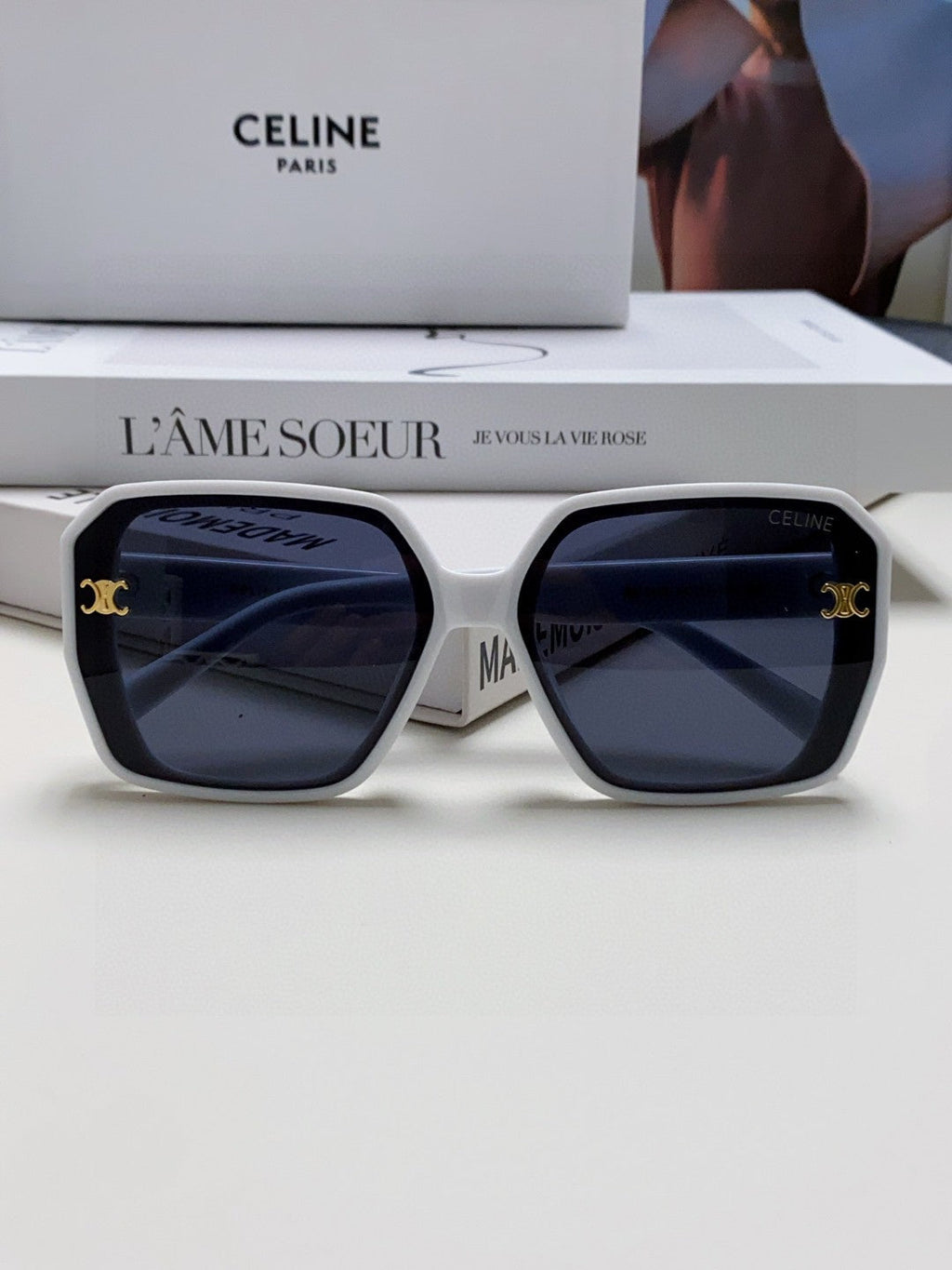 CELINE TRIOMPHE SUNGLASSES 548594 IN WHITE ACETATE