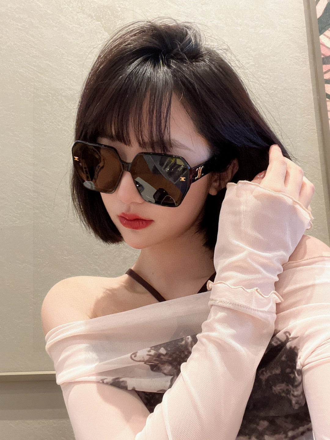 CELINE TRIOMPHE SUNGLASSES 548595 IN BLACK ACETATE