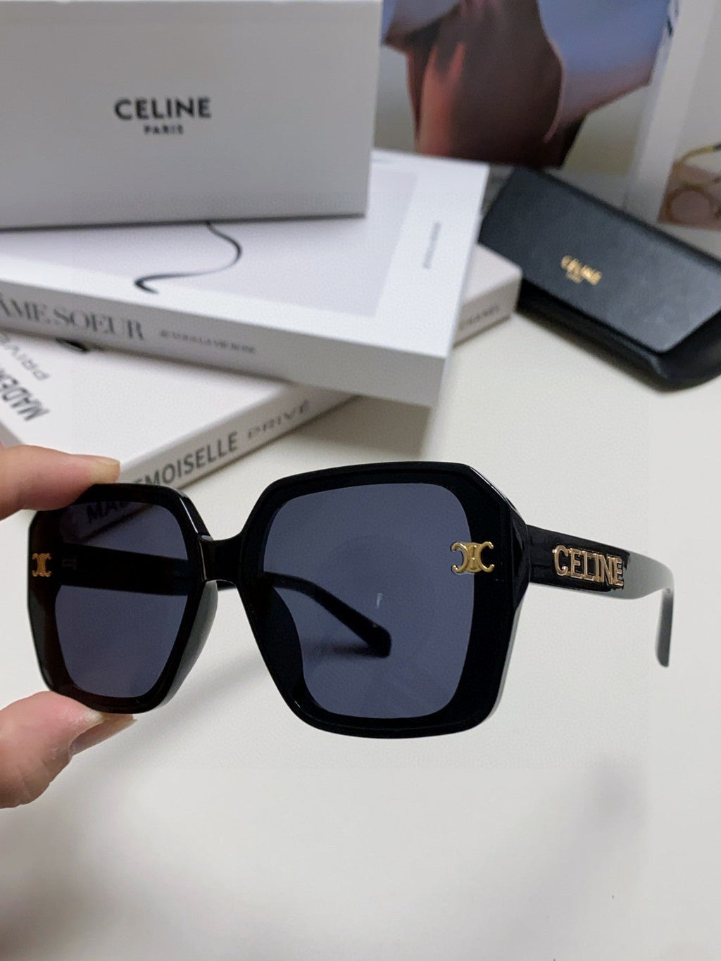 CELINE TRIOMPHE SUNGLASSES 548595 IN BLACK ACETATE