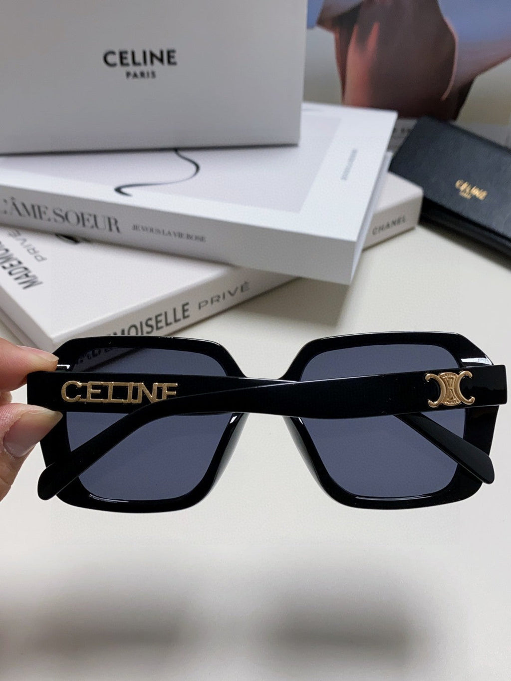 CELINE TRIOMPHE SUNGLASSES 548595 IN BLACK ACETATE